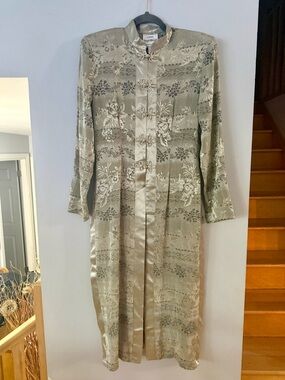 EUC Vintage Joseph Ribkoff Gold Floral Brocade Duster Jacket - Mandarin Collar